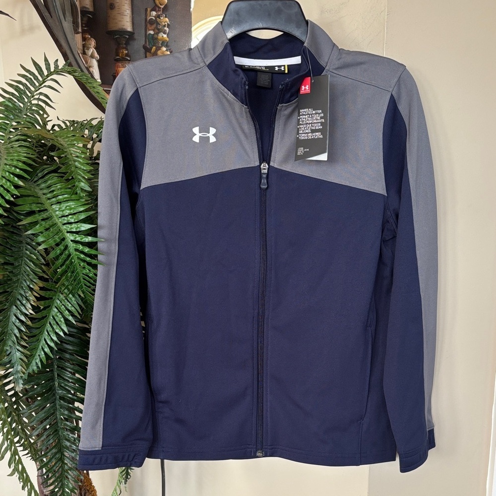 Brand New Under Armour Full Zip Track Jacket Navy Blue Gray Two-Tone Loose Fit